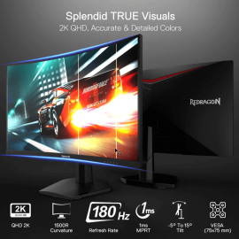 Tunisie Ecrans Gamer REDRAGON CORAL II 27" 180Hz VA CURVED QHD 2K