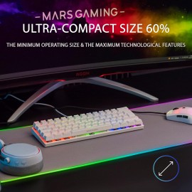 Tunisie |Skymil|Mars Gaming|Clavier Gamer|MARS GAMING MK60 60% BLUE Switch - WHITE