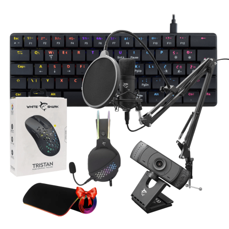 Tunisie Périphériques Gaming White Shark Pack streamer + Tapis M Offerte