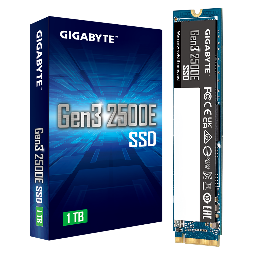 Tunisie Gigabyte Gen3 2500E SSD 1TB - NVMe - PCI-Express 3.0 x4, NVMe 1.3 - Lecture 2400MB/s - Ecriture 1800MB/s - Garantie 1an