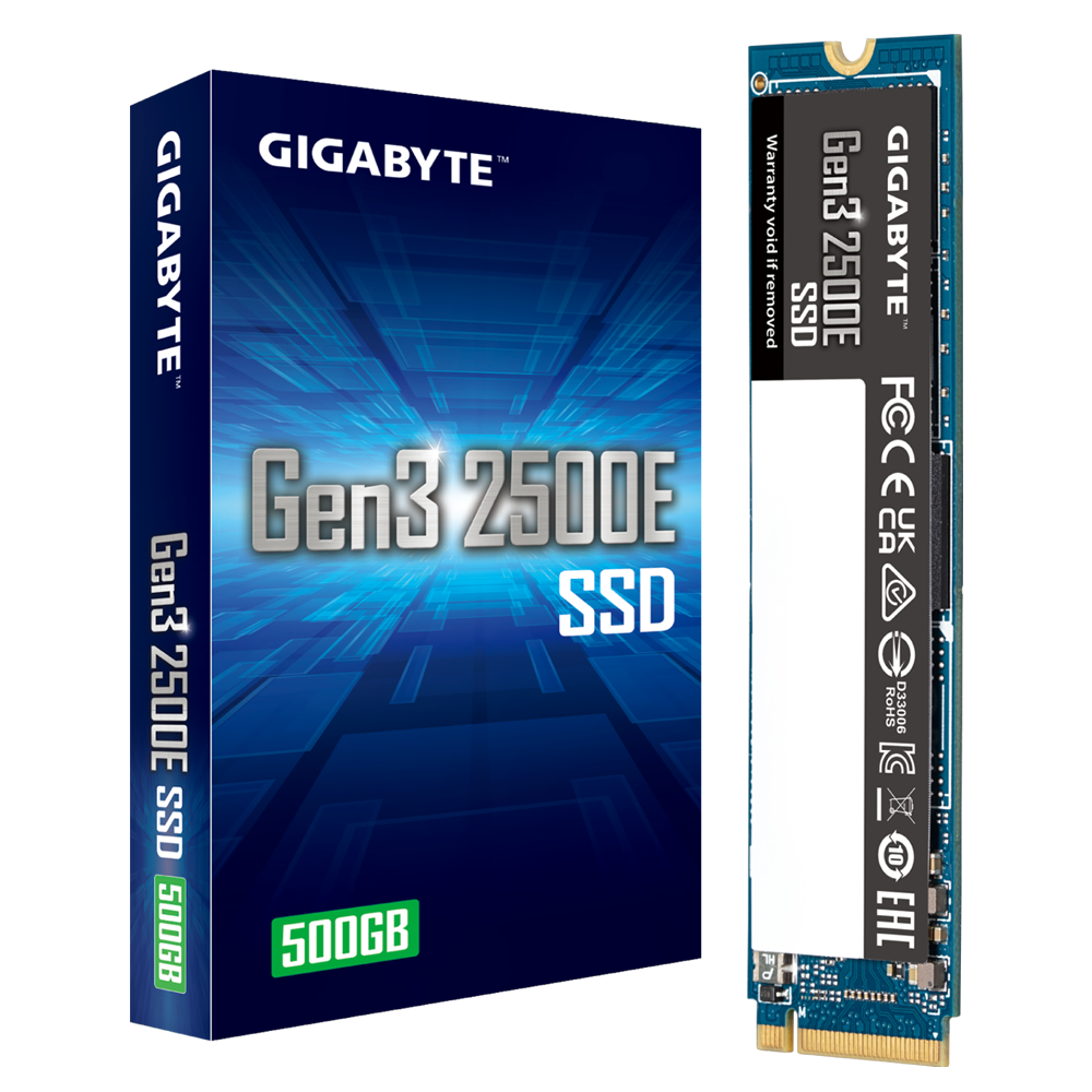 Tunisie Gigabyte Gen3 2500E SSD 500Gb - NVMe - PCI-Express 3.0 x4, NVMe 1.3 - Lecture 2300MB/s - Ecriture 1500MB/s - Garantie 1an