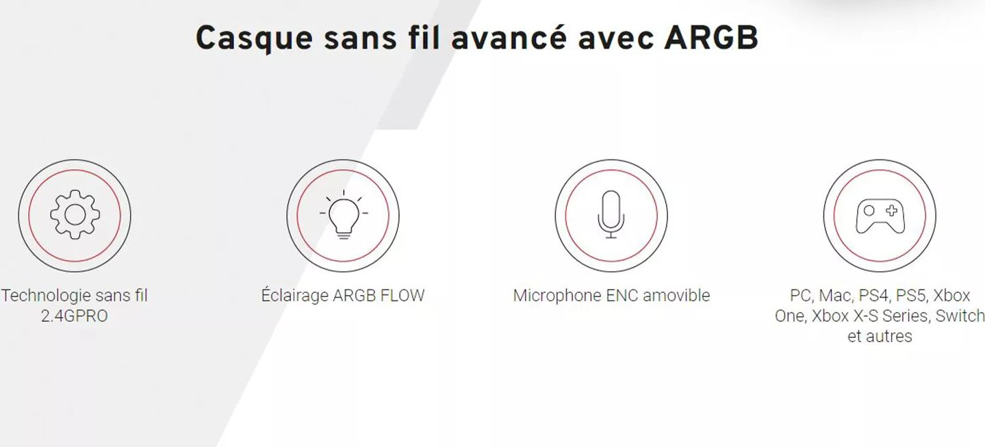 Casque-micro stéréo sans fil pour gamer tunisien Circum-aural ARGB Microphone omnidirectionnel Garantie 3 Mois